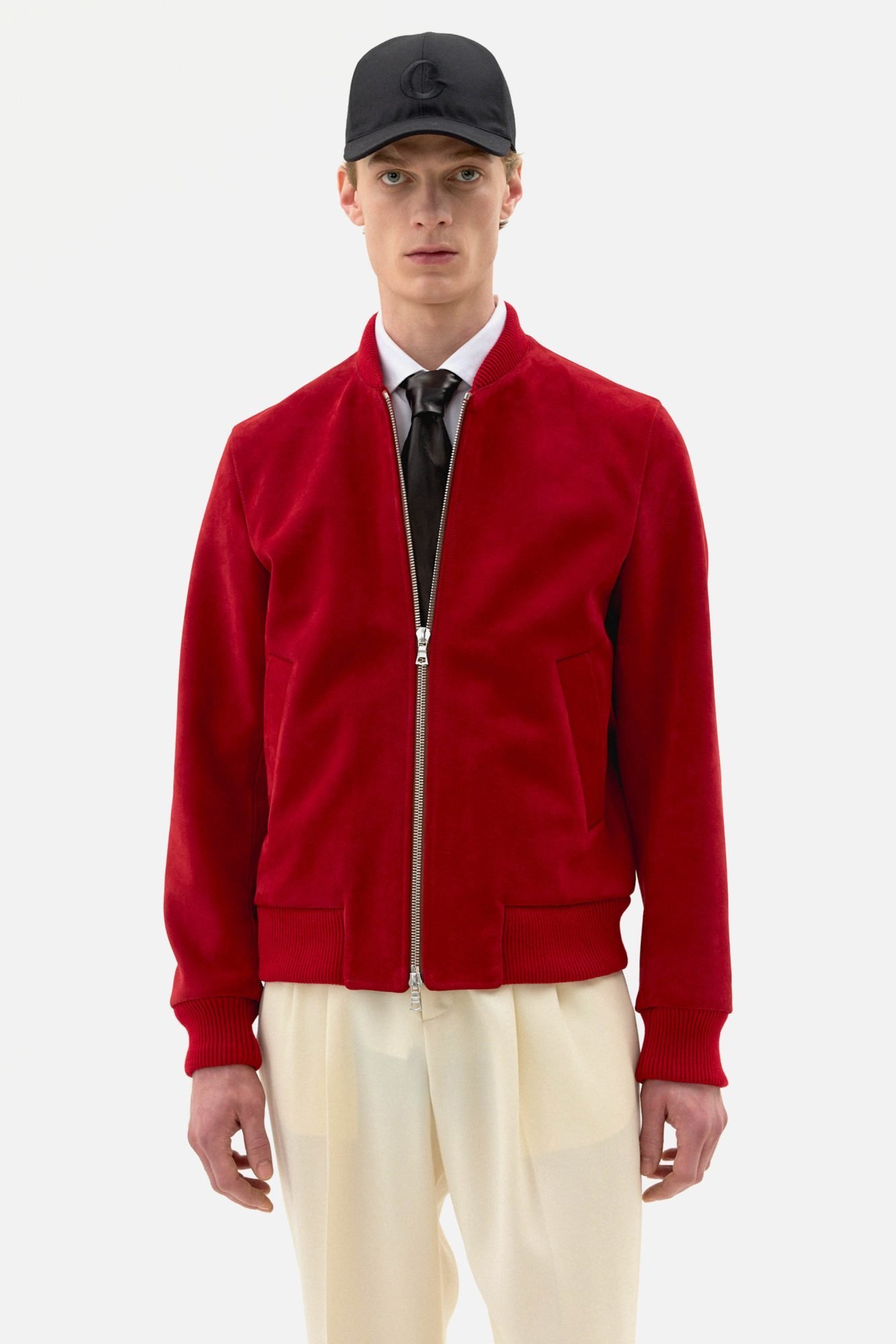 Red Lux Calf Suede Bomber - Image 2