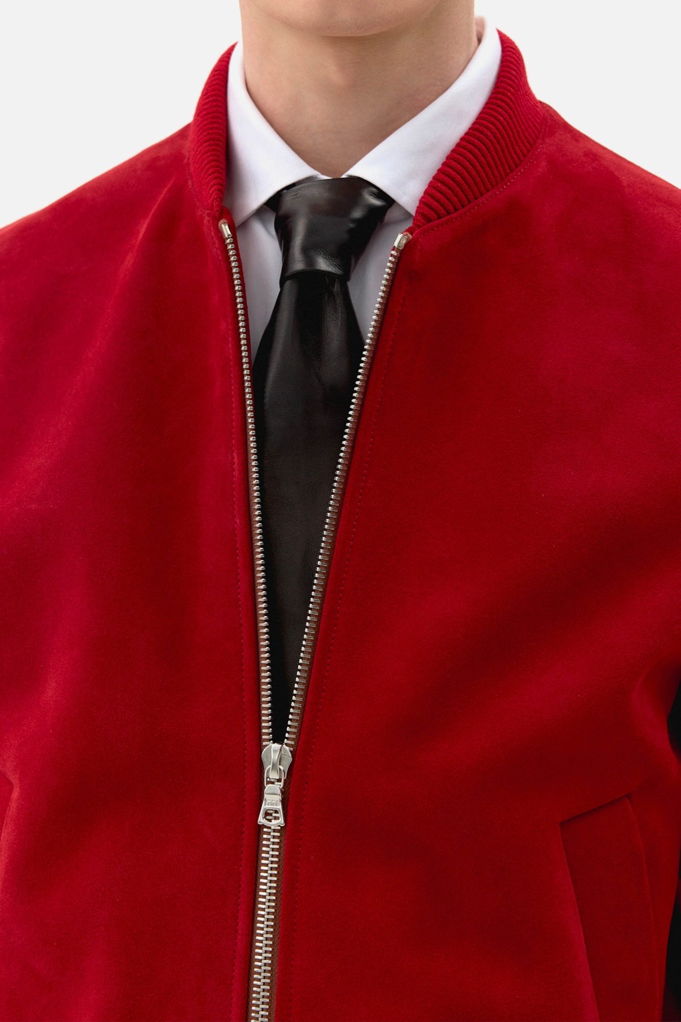 Red Lux Calf Suede Bomber - Image 5