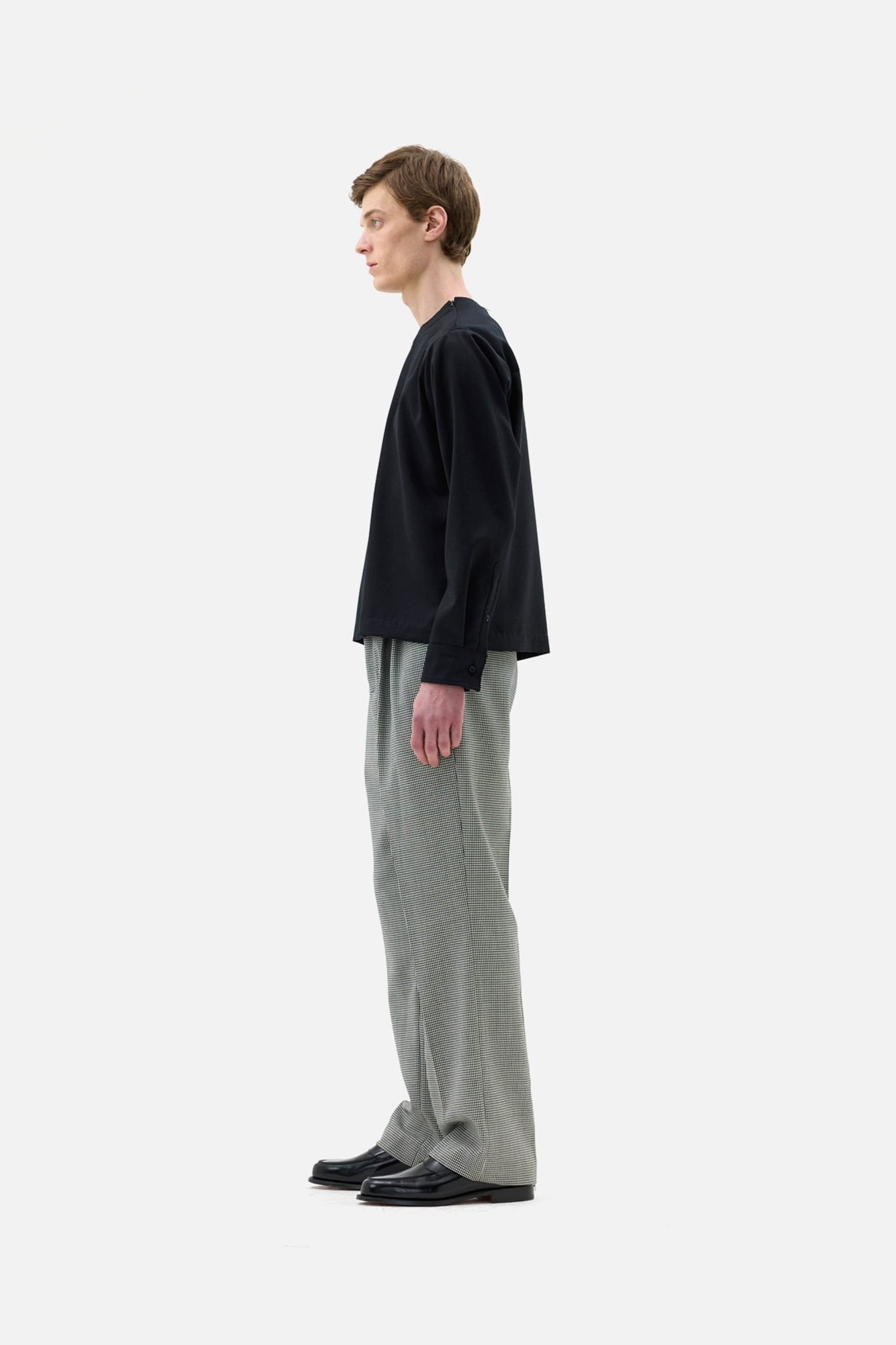 Wool Mini Houndstooth Double Pleated Trouser - Image 5