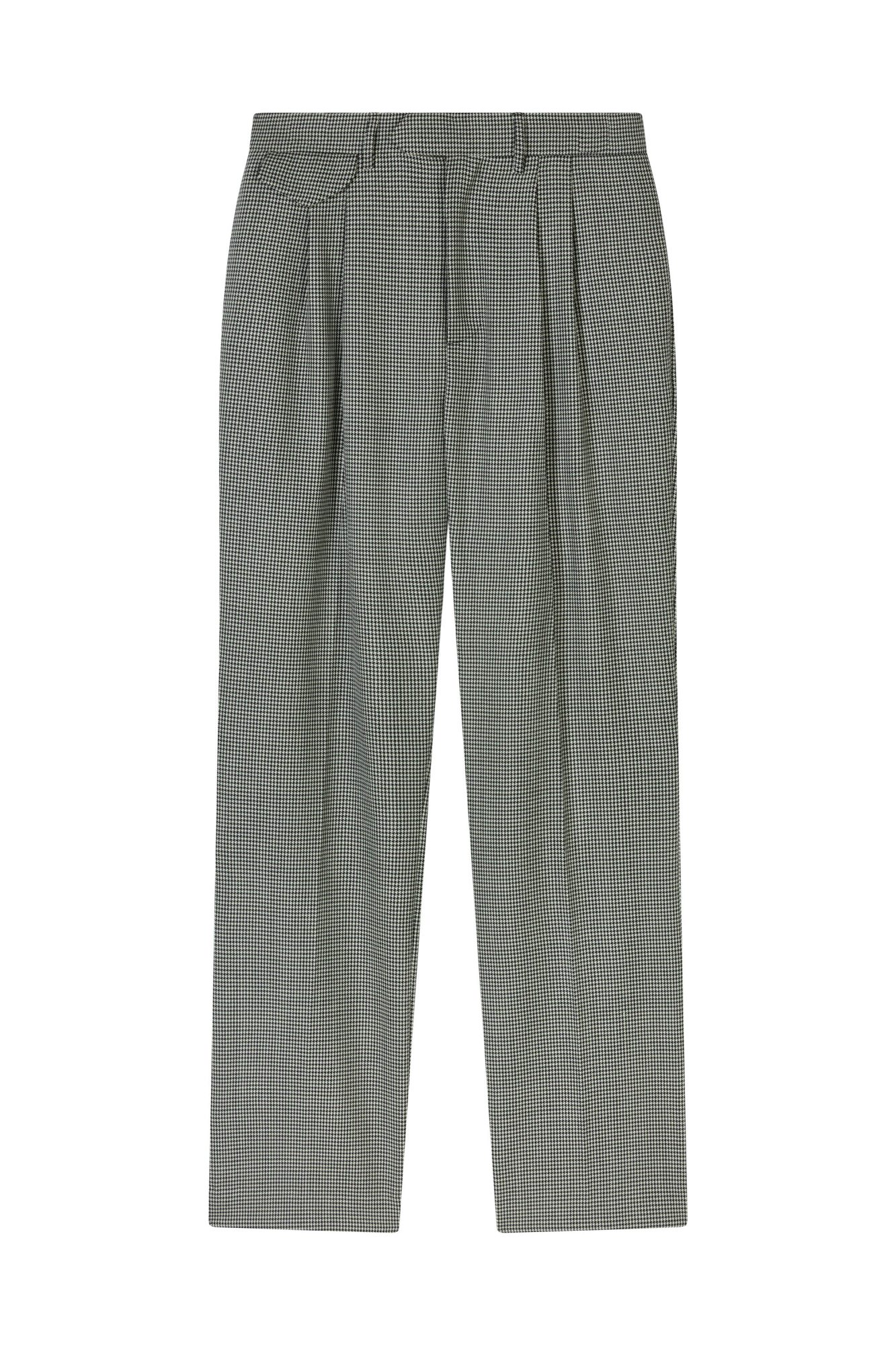 Wool Mini Houndstooth Double Pleated Trouser - Image 3