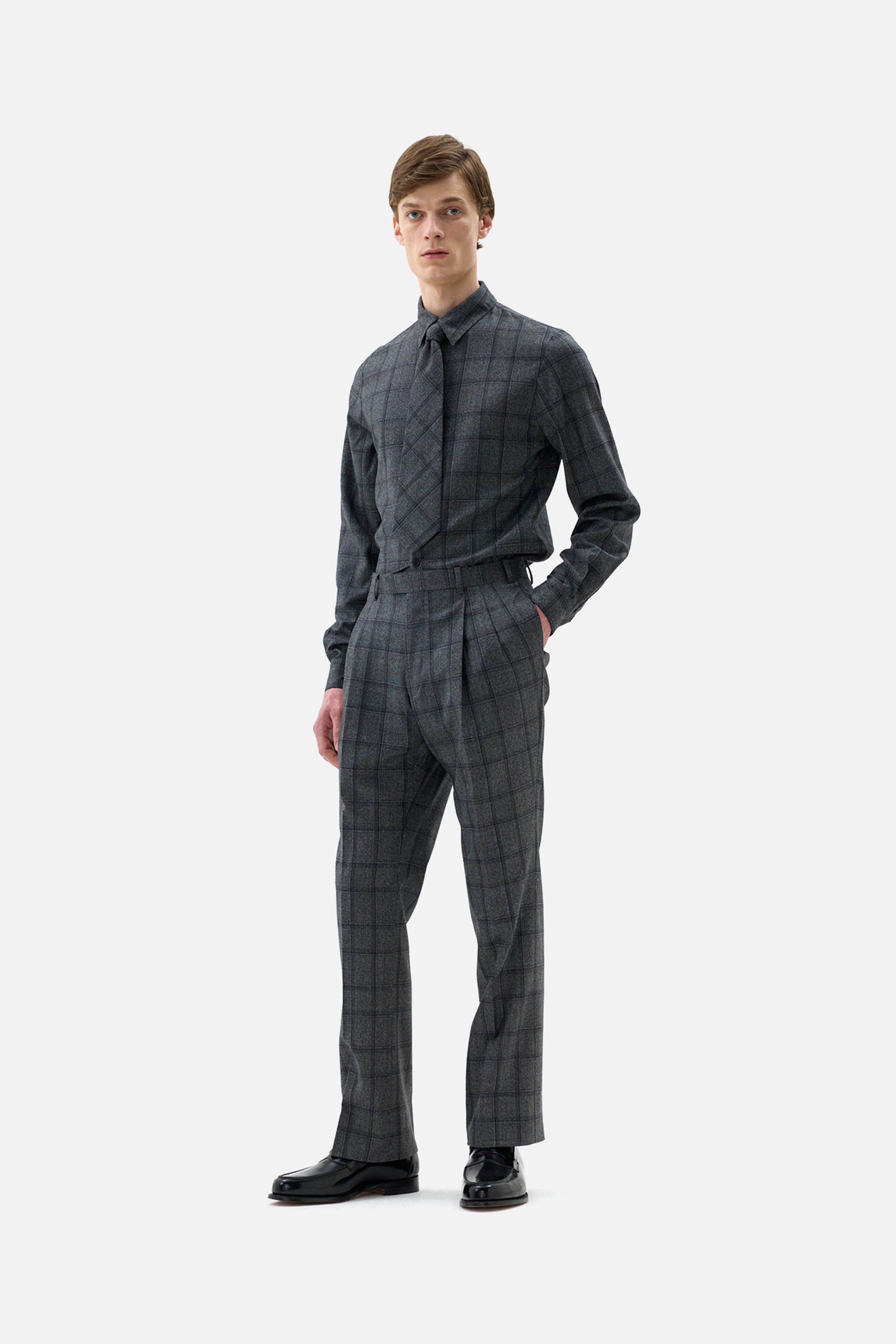 Wool Boucle Check Collar Shirt